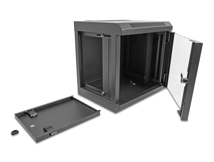 Delock Gehäuse - mit Glastür - geeignet für Wandmontage, Ständer montierbar - Schwarz - 6U - 25.4 cm (10")