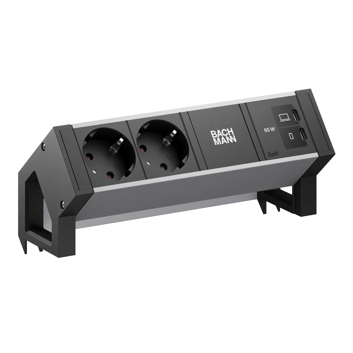Bachmann DESK2 ALU BLACK 2xCEE7/3 1xUSB C/C 65W 0,2m