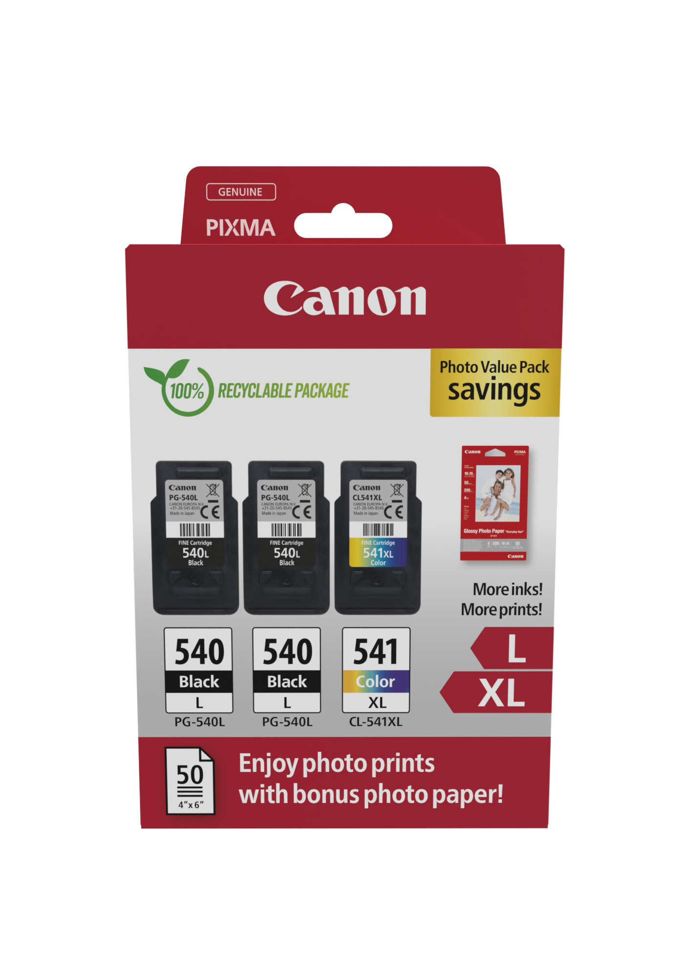 Canon PG-540L x2/CL-541XL Photo Paper Value Pack - 2er-Pack - Schwarz, Farbe (Cyan, Magenta, Gelb)