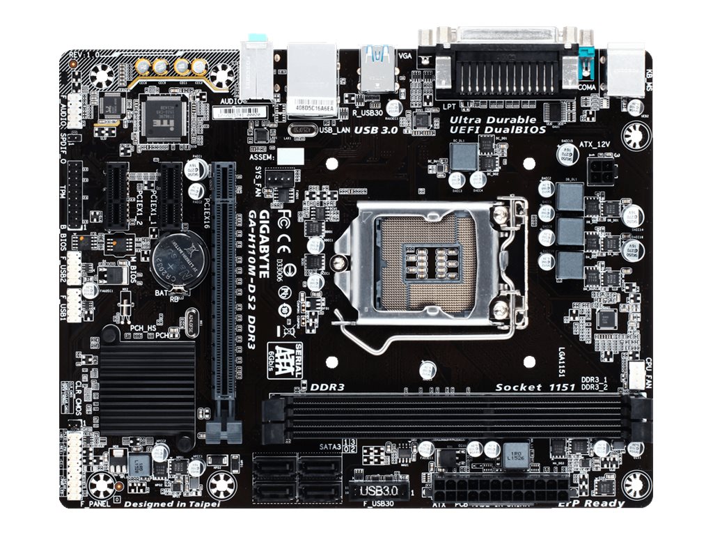 Gigabyte GA-H110M-DS2 - 1.0 - Motherboard - micro ATX - LGA1151 Socket - H110 Chipsatz - USB 3.0 - Gigabit LAN - Onboard-Grafik (CPU erforderlich)