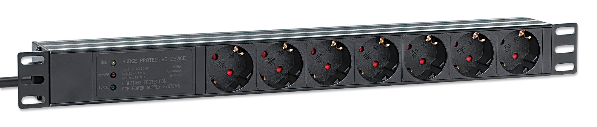 Intellinet 715140, 1U, Einphasig, Aluminium, Schwarz, 7 AC-Ausgänge, Typ F