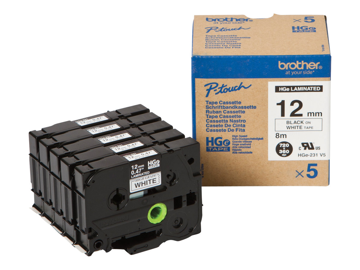 Brother HGE-231V5 - Schwarz auf Weiß - Rolle (1,2 cm x 8 m)