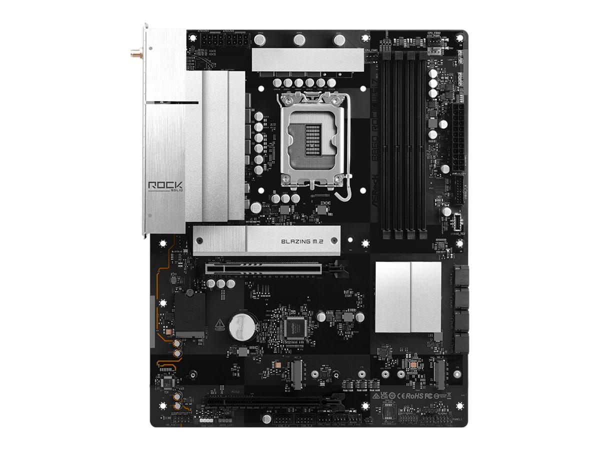 ASRock B860 Rock WiFi 7 - Motherboard - ATX - LGA1851 Sockel - B860 Chipsatz - USB 3.2 Gen 1, USB-C 3.2 Gen 1 - 2.5 Gigabit LAN, Bluetooth, Wi-Fi 7 - Onboard-Grafik (CPU erforderlich)