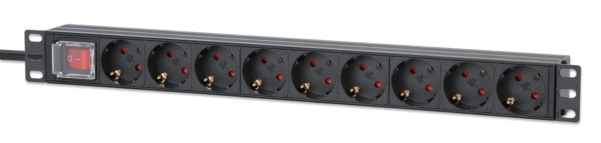 Intellinet 715133, 1U, Aluminium, Schwarz, 9 AC-Ausgänge, Typ F, Typ F
