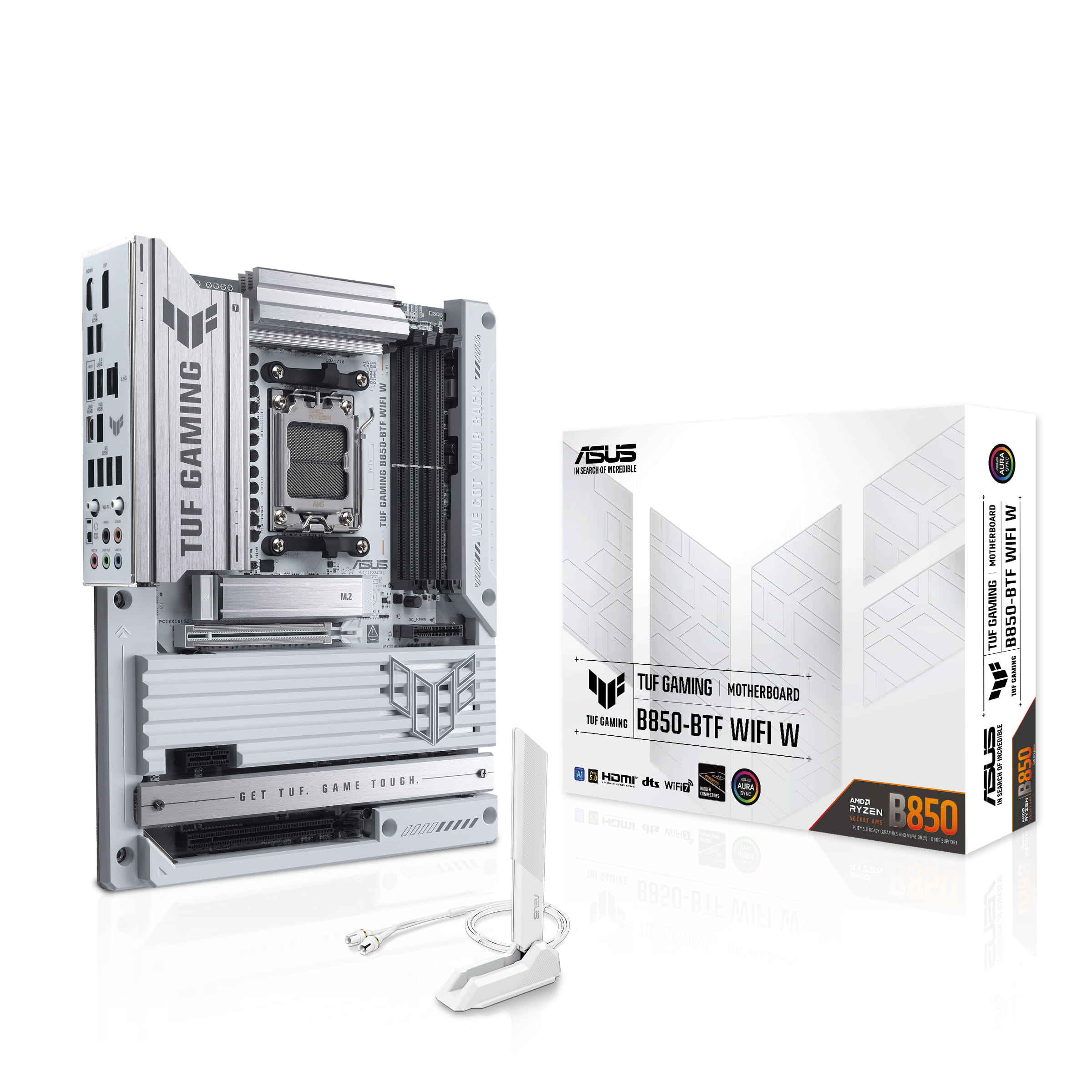 ASUS TUF GAMING B850-BTF WIFI W - Motherboard - ATX - Socket AM5 - AMD B850 Chipsatz - USB-C 3.2 Gen 2x2, USB-C 3.2 Gen2, USB 3.2 Gen 2, USB 3.2 Gen 1, USB4 - Wi-Fi 7, 2.5 Gigabit LAN, Bluetooth - Onboard-Grafik (CPU erforderlich)