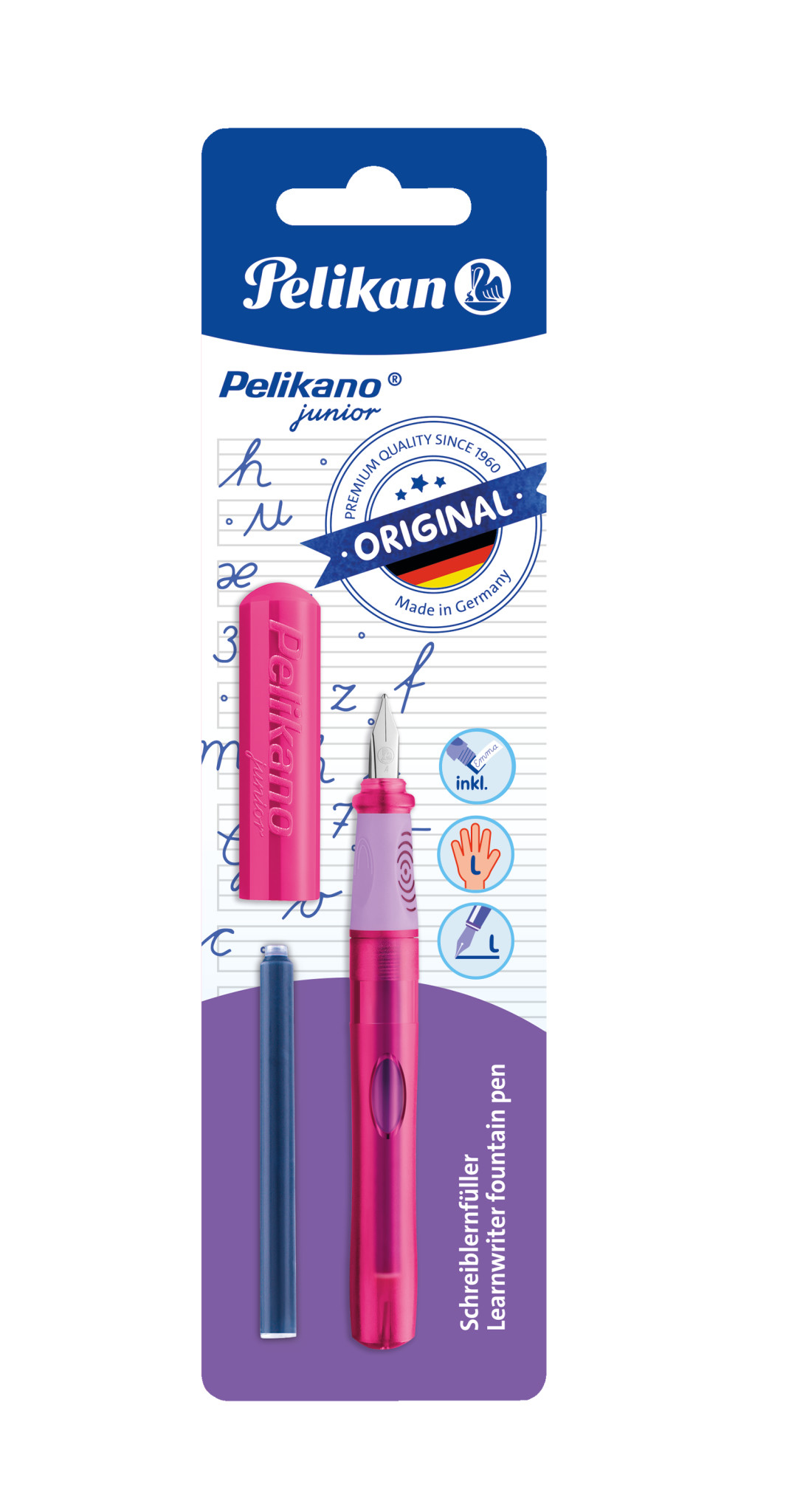 Pelikan 824927, Mehrfarbig, Kartuschenfüllsystem, Blau, Recycelbarer Kunststoff, Edelstahl, Linkshändig