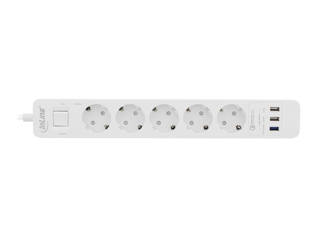 InLine Steckdosenleiste - 5-fach Schutzkontakt - ÜSS und QC3.0 - weiß InLine Steckdosenleiste - 5-fach Schutzkontakt - ÜSS und QC3.0 - weiß