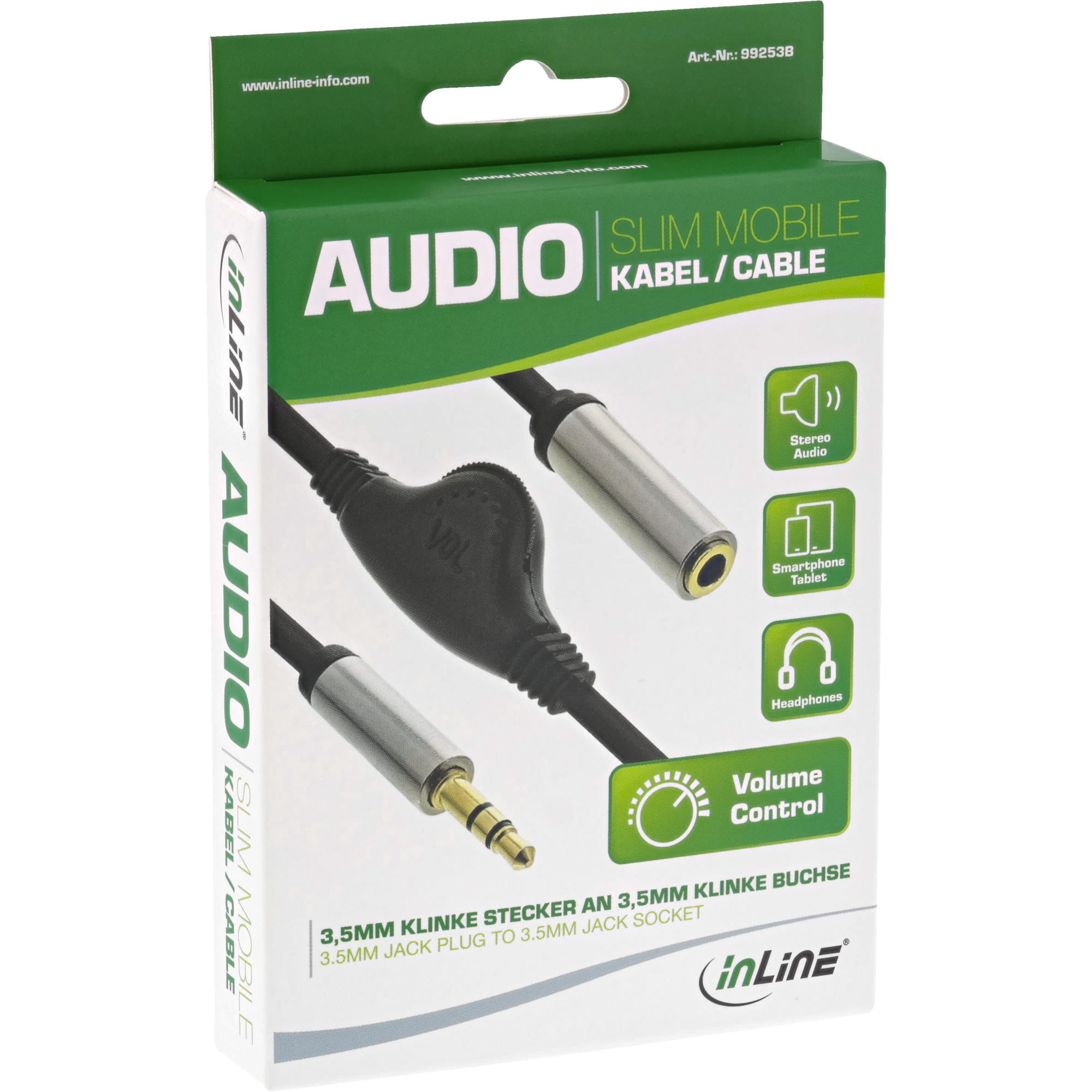 InLine Slim Audio Kabel Klinke 3,5mm ST / BU - mit Lautstärkeregler - 0,25m
