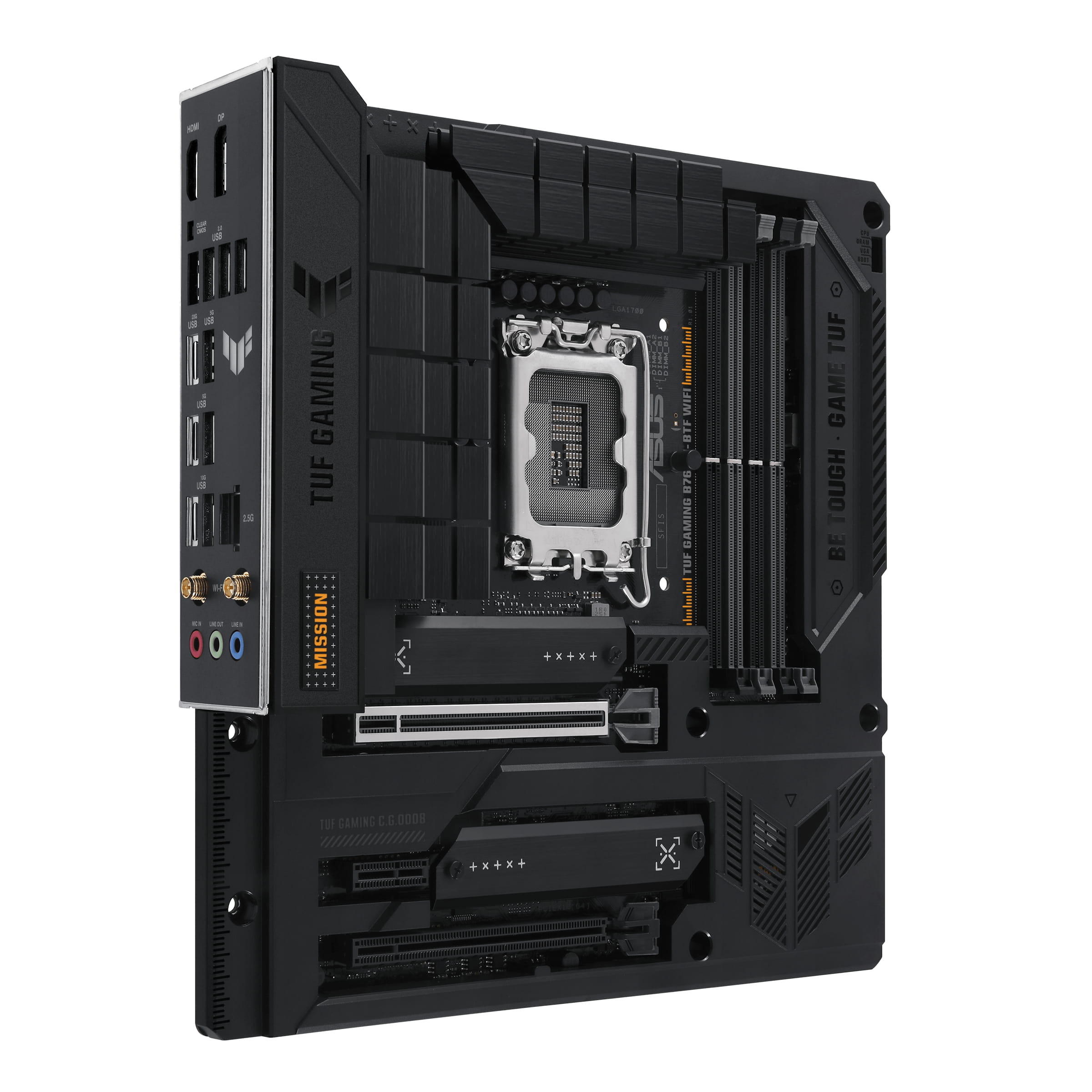 ASUS TUF GAMING B760M-BTF WIFI - Motherboard - micro ATX - LGA1700-Sockel - B760 Chipsatz - USB 3.2 Gen 1, USB 3.2 Gen 2, USB-C 3.2 Gen 2x2, USB-C 3.2 Gen 1 - 2.5 Gigabit LAN, Wi-Fi 6, Bluetooth - Onboard-Grafik (CPU erforderlich)