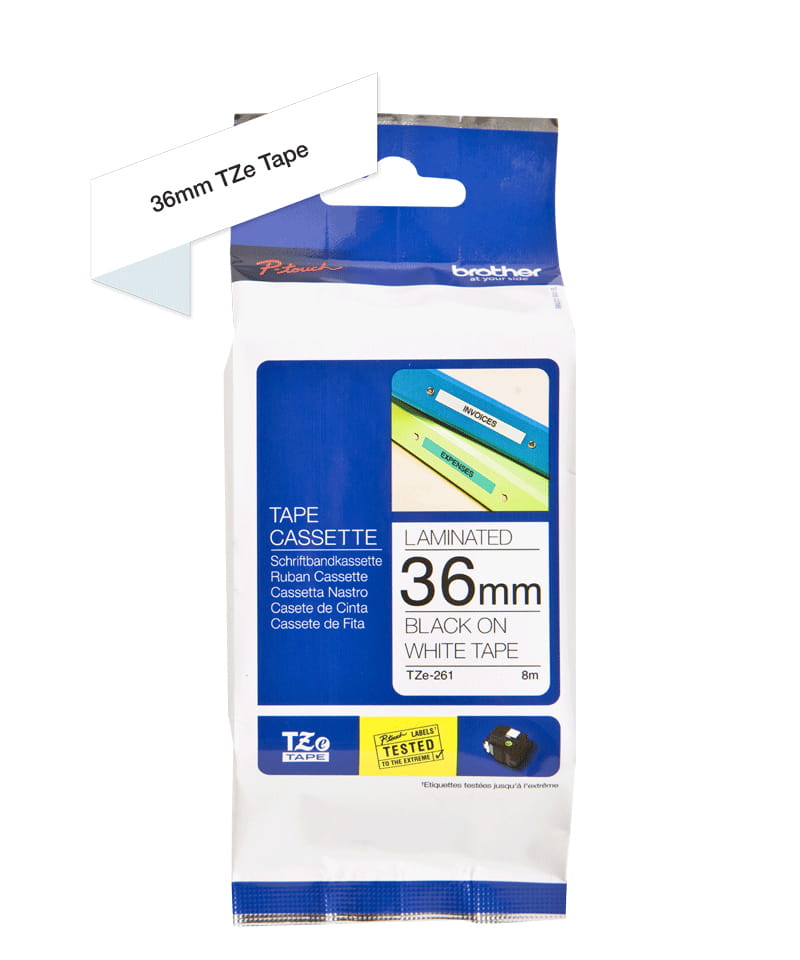 Brother TZe-261 - Standard-Klebstoff - Schwarz auf Weiß - Rolle (3,6 cm x 8 m)