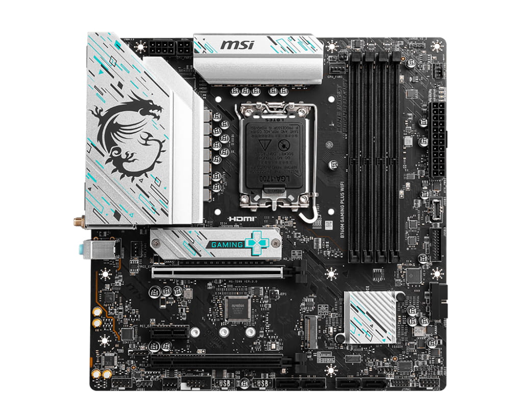 MSI B760M GAMING PLUS WIFI - Motherboard - micro ATX - LGA1700 Sockel - B760 Chipsatz - USB 3.2 Gen 1, USB 3.2 Gen 2, USB-C 3.2 Gen 1 - 2.5 Gigabit LAN, Wi-Fi 6E, Bluetooth - Onboard-Grafik (CPU erforderlich)