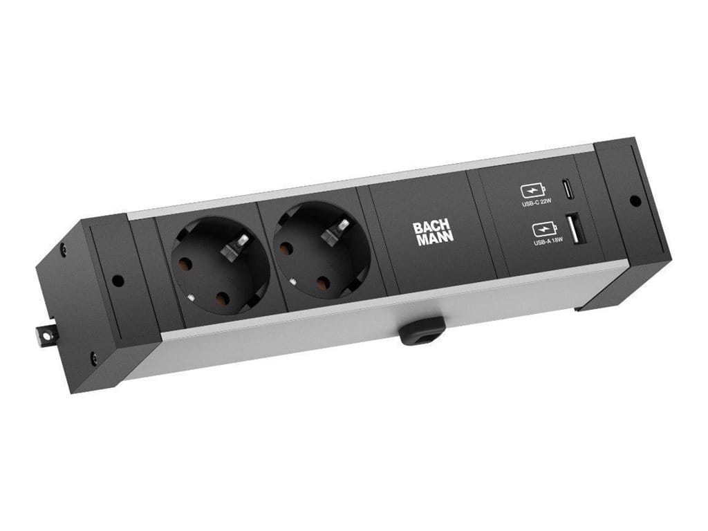 Bachmann DESK Rail - Steckdosenleiste - Wechselstrom 250 V - Eingabe, Eingang GST18i3 - Ausgangsanschlüsse: 2 (2 x CEE 7/3, 24 pin USB-C, USB)