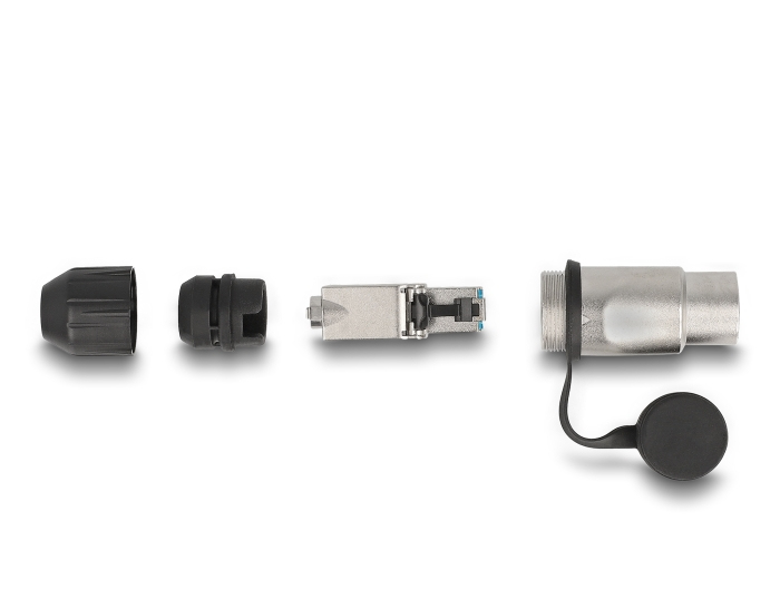 Delock Netzwerkanschluss - RJ-45 (M) zu LSA - CAT 6a - Schutzkappe, robustes Steckverbindergehäuse, staub- und wasserdicht (IP66)