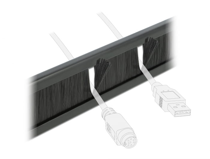 Delock Kabelabdeckung mit Bürsten - Rack montierbar - Schwarz - 1U - 25.4 cm (10")
