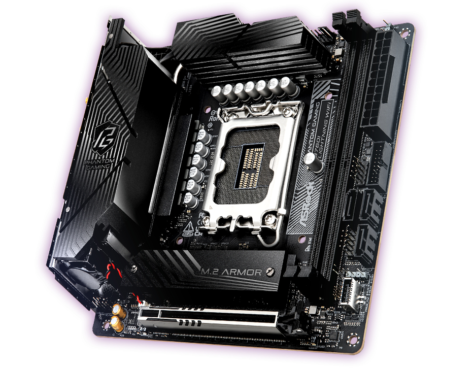 ASRock Phantom Gaming B760I LIGHTNING WIFI - Motherboard - Mini-ITX - LGA1700-Sockel - B760 Chipsatz - USB 3.2 Gen 1, USB 3.2 Gen 2, USB-C 3.2 Gen 1, USB-C 3.2 Gen2 - Wi-Fi 6E, Bluetooth - Onboard-Grafik (CPU erforderlich)
