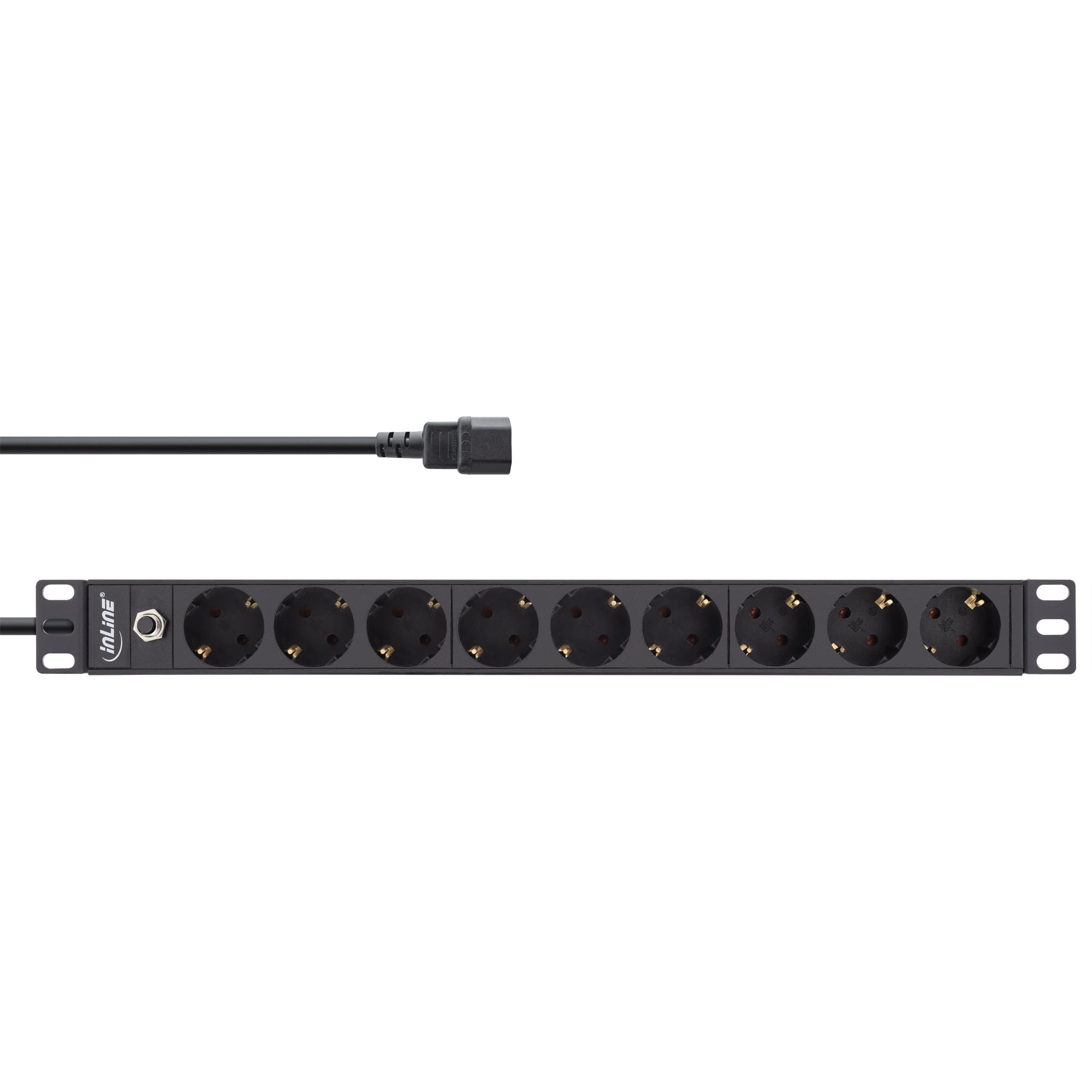 InLine 19" Steckdosenleiste - 9-fach Schutzkontakt - C14 Stecker - Überlastschutz