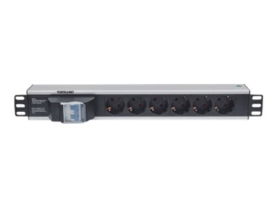 Intellinet 19" 1.5U Rackmount 6-Way Power Strip - German Type", With Double Air Switch, No Surge Protection, 1.6m Power Cord - Stromverteilungseinheit (Rack - einbaufähig)
