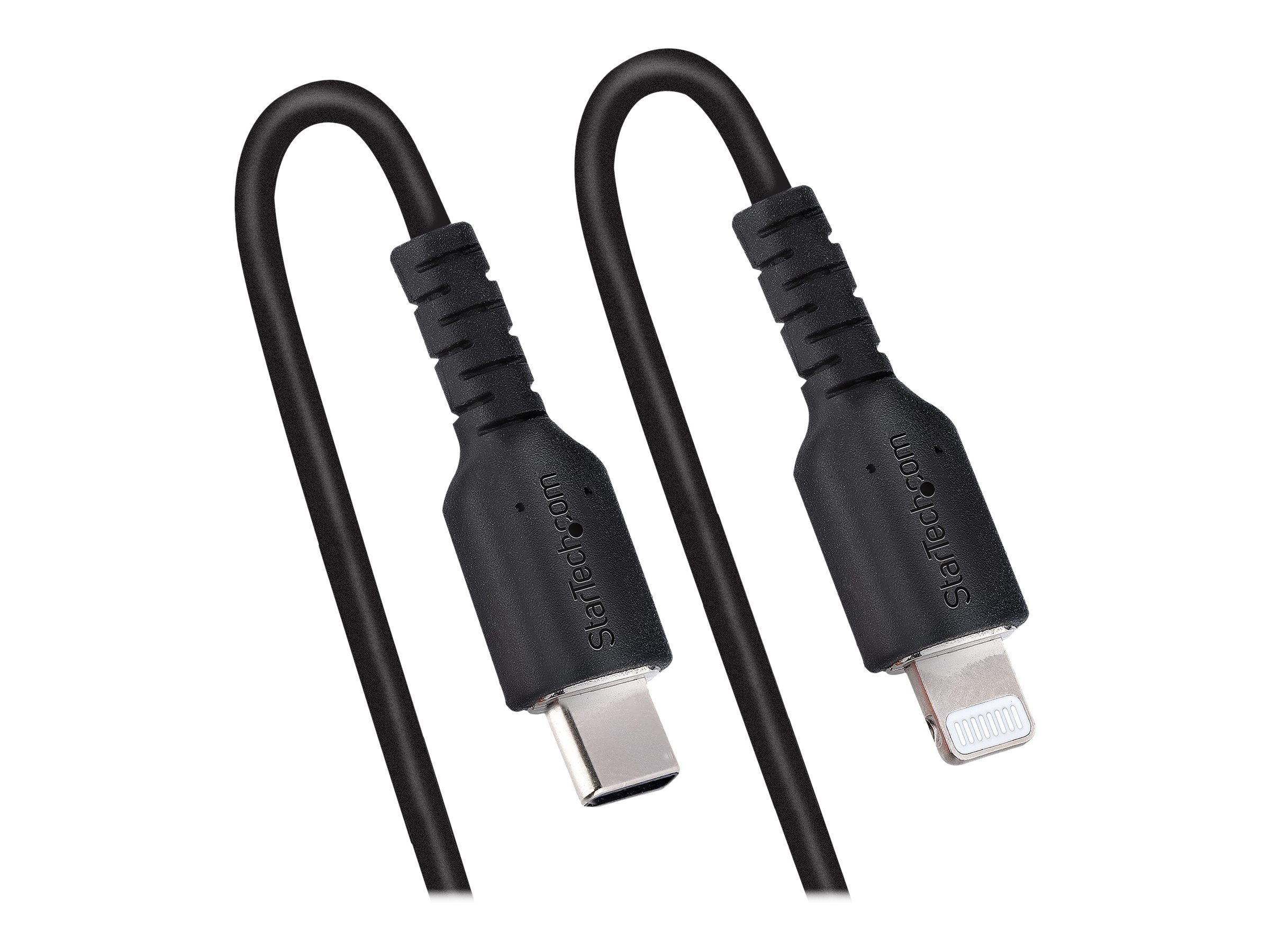 StarTech.com 1m USB C auf Lightning Kabel, spiralkabel, MFi-zertifiziert, Schnellladekabel für iPhone/iPad/iPod , schwarz, langlebiger TPE-Mantel aus Aramidfaser, USB C 2.0 Kabel (RUSB2CLT1MBC)