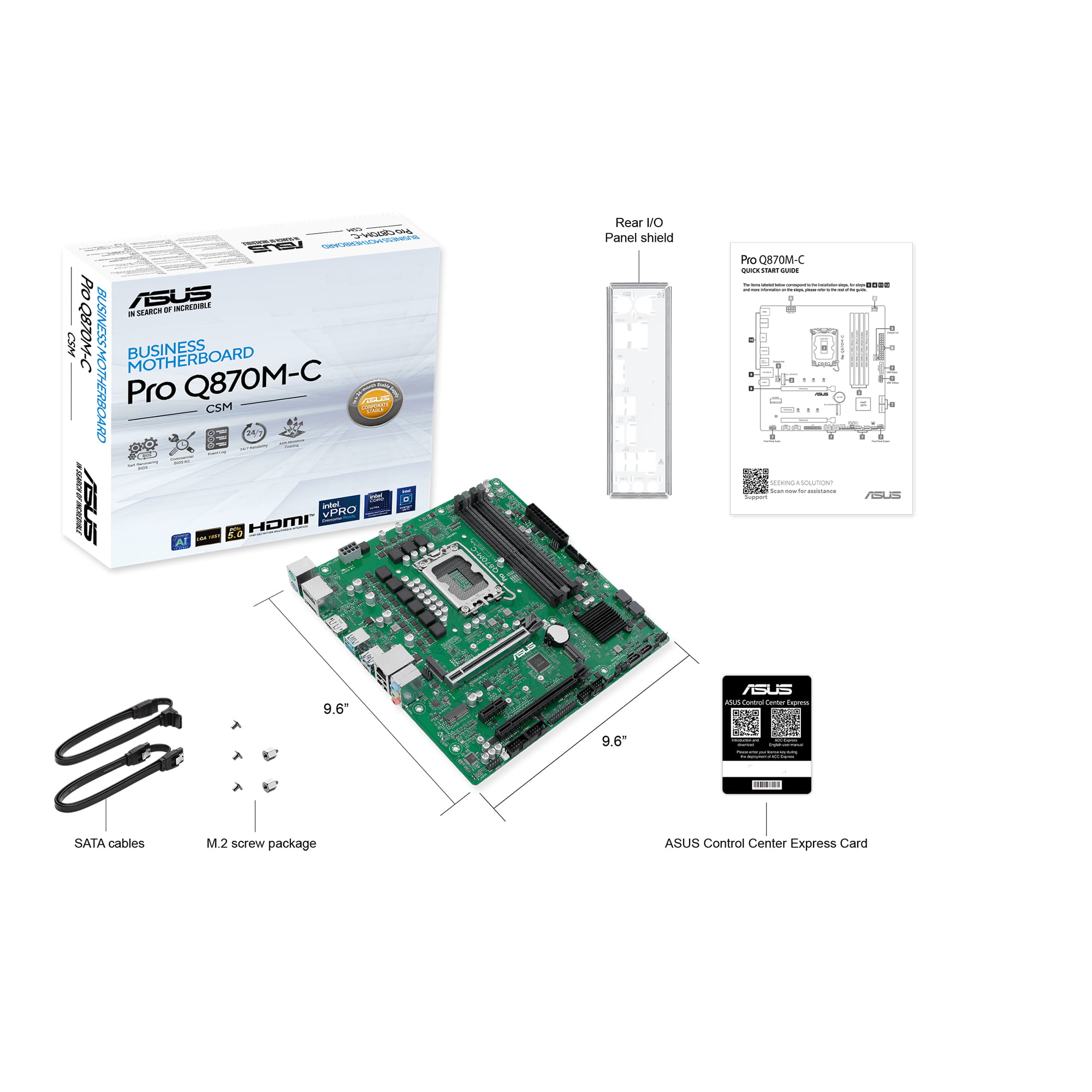 ASUS Pro Q870M-C-CSM - Motherboard - micro ATX - LGA1851 Sockel - Q870 Chipsatz - USB-C 3.2 Gen2, USB 3.2 Gen 1, USB 3.2 Gen 2 - Gigabit LAN - Onboard-Grafik (CPU erforderlich)