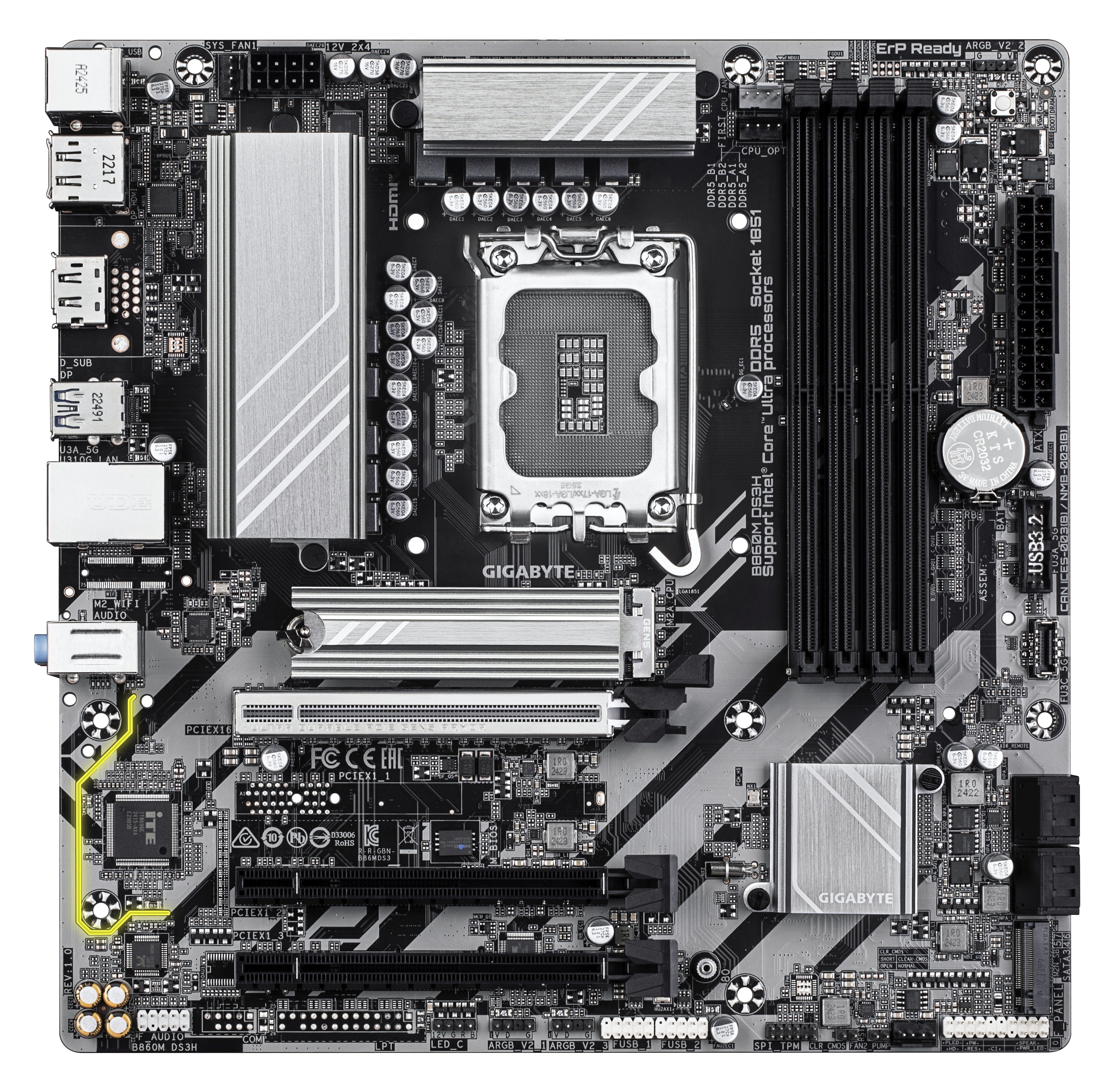Gigabyte B860M DS3H - 2.0 - Motherboard - micro ATX - LGA1851 Sockel - B860 Chipsatz - USB-C 3.2 Gen 1, USB 3.2 Gen 2, USB 3.2 Gen 1 - 2.5 Gigabit LAN - Onboard-Grafik (CPU erforderlich)