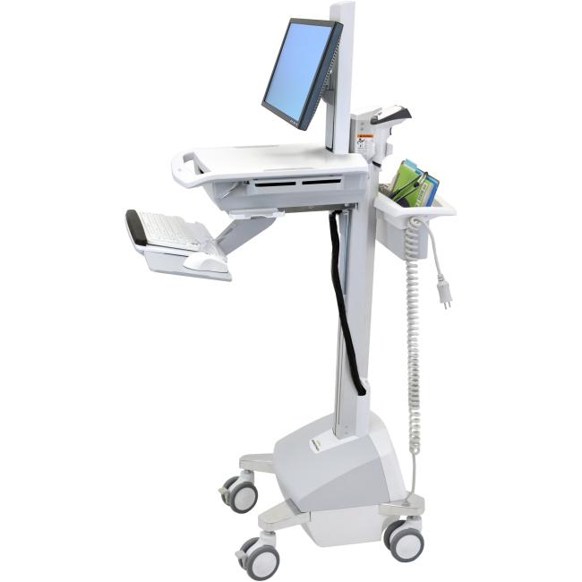Ergotron EMR Laptop Cart, LiFe Powered - Wagen - für Notebook / PC-Ausrüstung - verriegelbar - medizinisch - Kunststoff, Aluminium, verzinker Stahl - Grau, weiß, Polished Aluminum - Bildschirmgröße: bis zu 43,9 cm (bis zu 17,3")