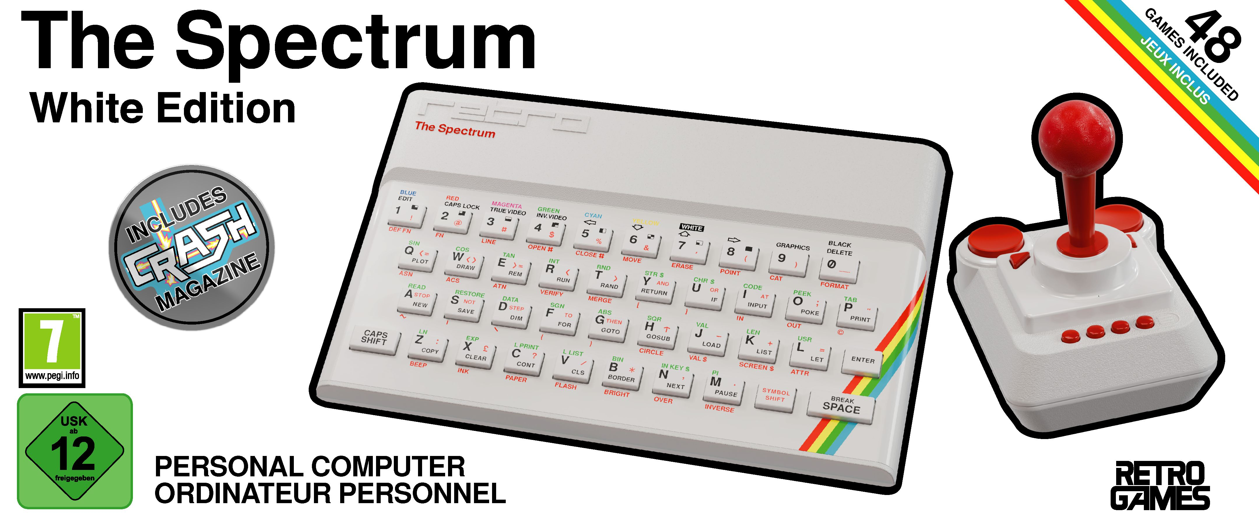 Retro Games The Spectrum White Edition, ZX Spectrum, Weiß, HD, Joystick, Manic Miner, Head Over Heels, Saboteur! Remastered, Der Hobbit, Army Moves, The Great Escape, HDMI
