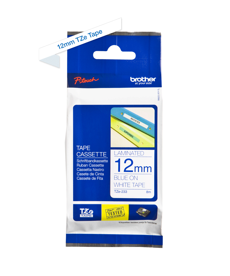 Brother TZe-233 - Blau auf weiß - Rolle (1,2 cm x 8 m)