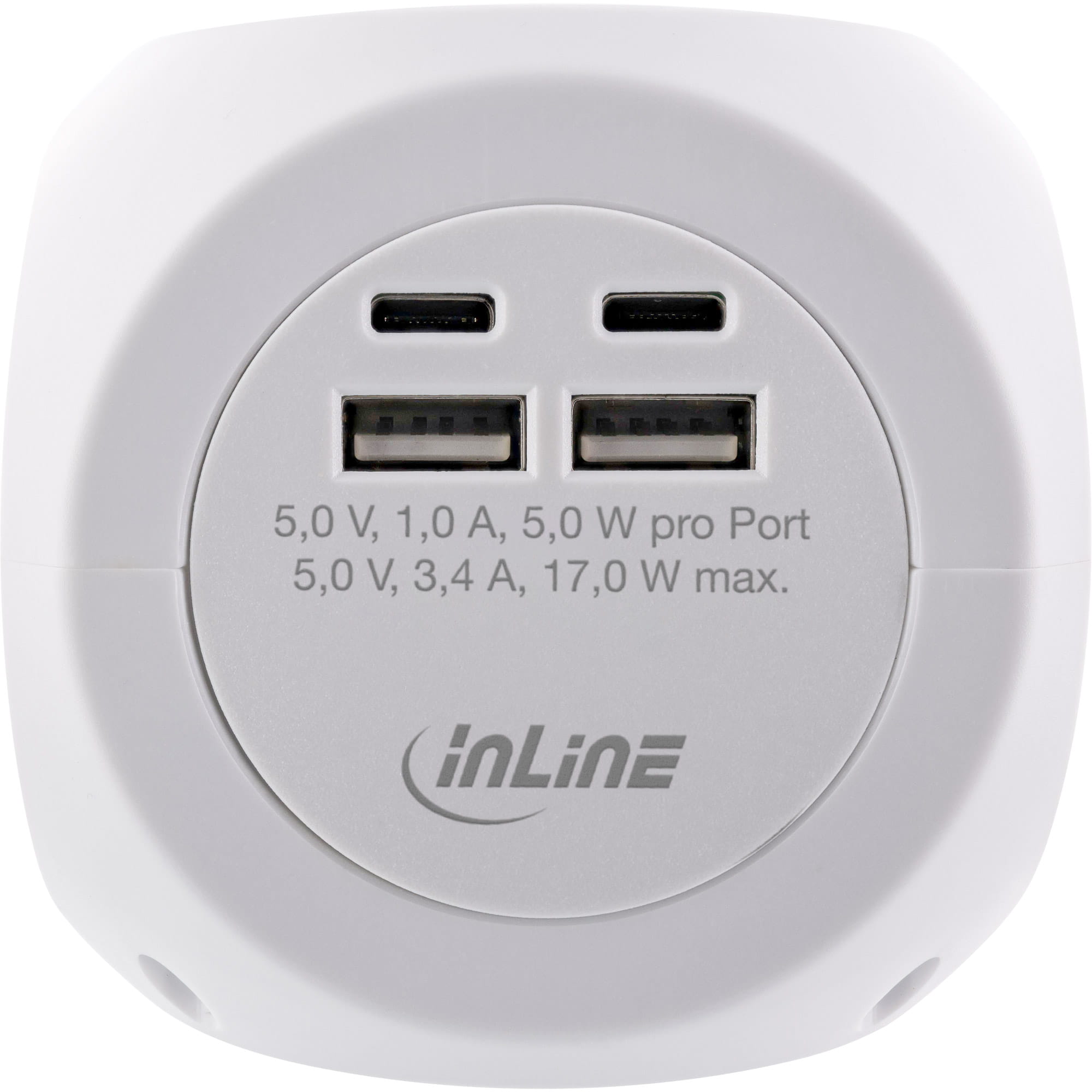 InLine Charging Cube - 3x Schutzkontakt - 2x USB-C - 2x USB-A - weiß - 2m