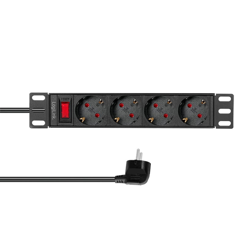 LogiLink PDU4B01, 1U, Horizontal/Vertikal, Aluminium, Schwarz, 4 AC-Ausgänge, Typ F