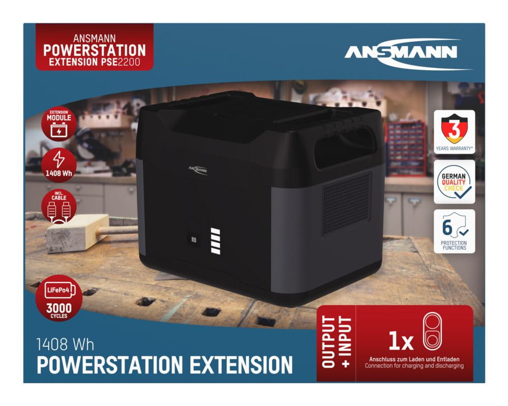 Ansmann PSE2200, 55000 mAh, 1408 Wh, Lithium-Eisen-Phosphat (LiFePO4), 25,6 V, Schwarz, Grau, 1 Stück(e)