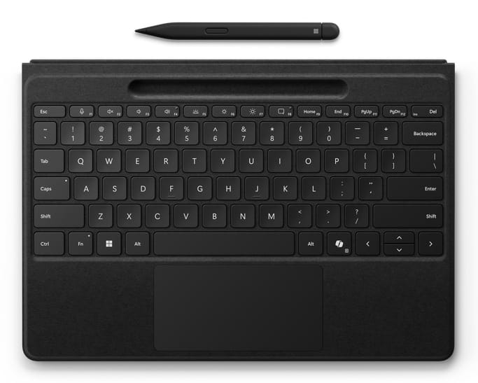 Microsoft Surface Pro Flex Keyboard - Tastatur - mit Touchpad, Beschleunigungsmesser, Surface Slim Pen 2 Ablage- und Ladeschale - hinterleuchtet - kabellos - Bluetooth LE - QWERTY - Englisch - Schwarz - mit Slim Pen - für Microsoft Surface Pro 8, Pro 8