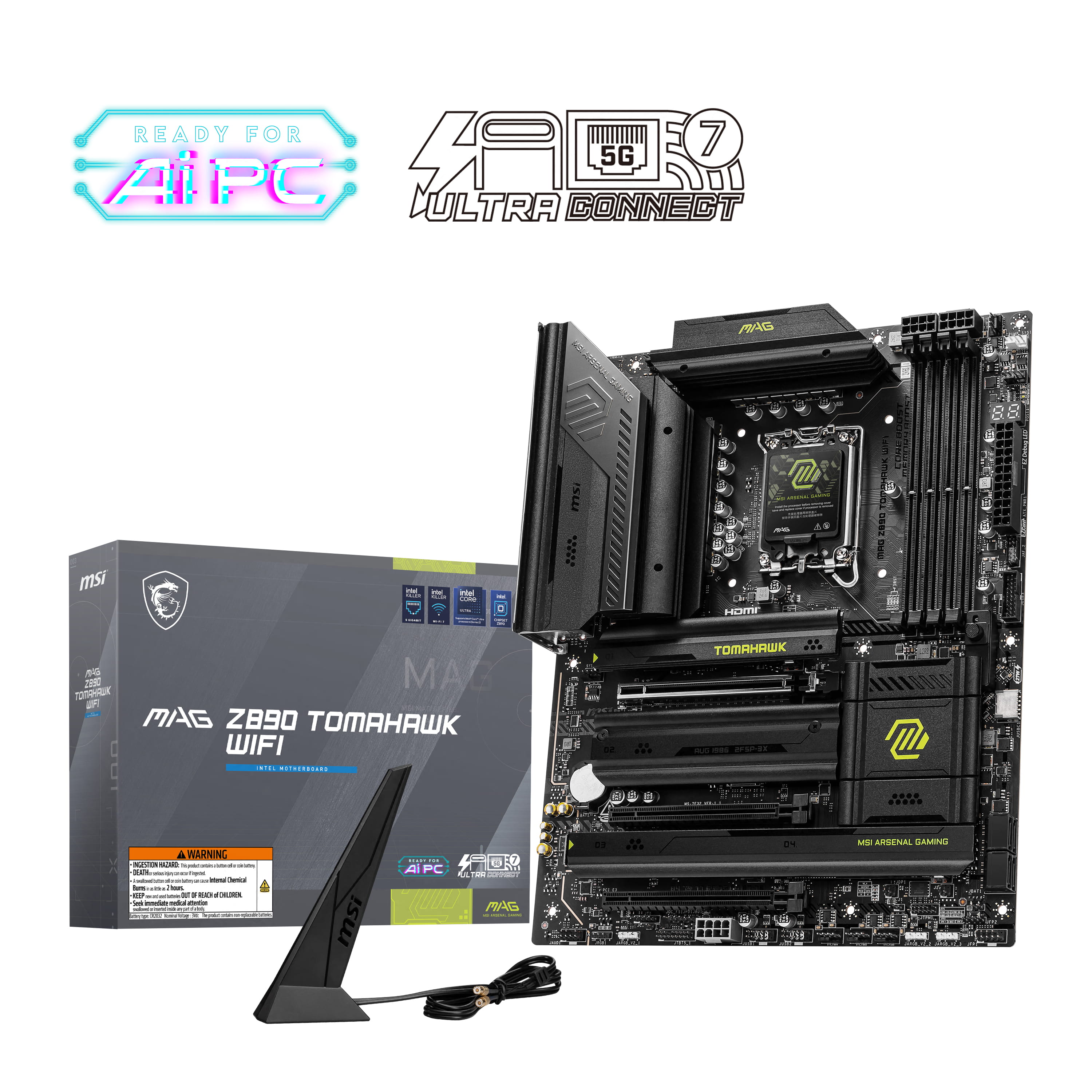 MSI MAG Z890 TOMAHAWK WIFI - Motherboard - ATX - LGA1851-Sockel - Z890 Chipsatz - USB 3.2 Gen 1, USB 3.2 Gen 2, USB-C 3.2 Gen2, USB4, USB-C 3.2 Gen 2x2 - 5 Gigabit Ethernet, Wi-Fi 7, Bluetooth - Onboard-Grafik (CPU erforderlich)