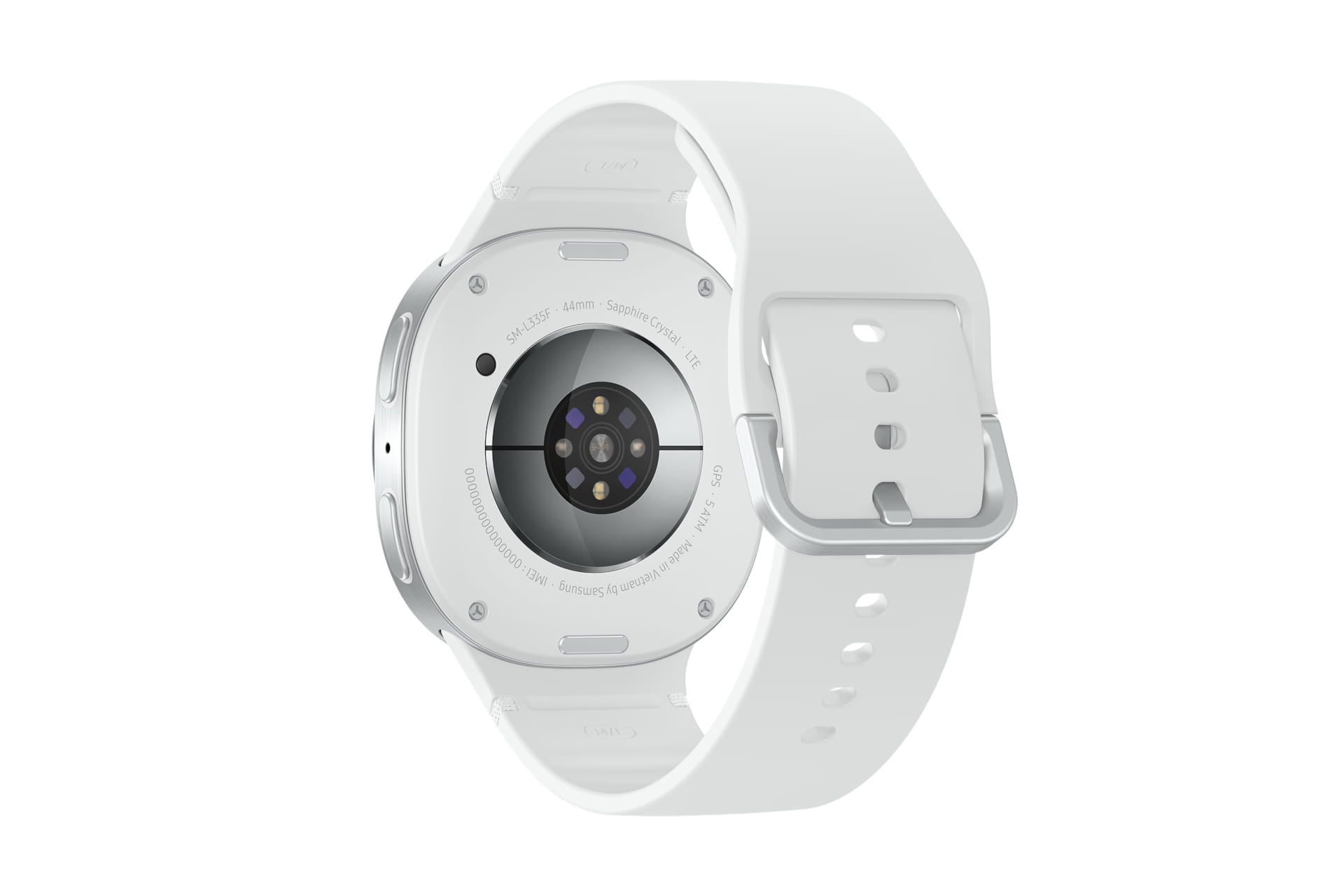 Samsung Galaxy Watch8 - 44 mm - silber - intelligente Uhr mit Sportband - Gummi - weiß - Bandgröße: M/L - Anzeige 3.7 cm (1.47")