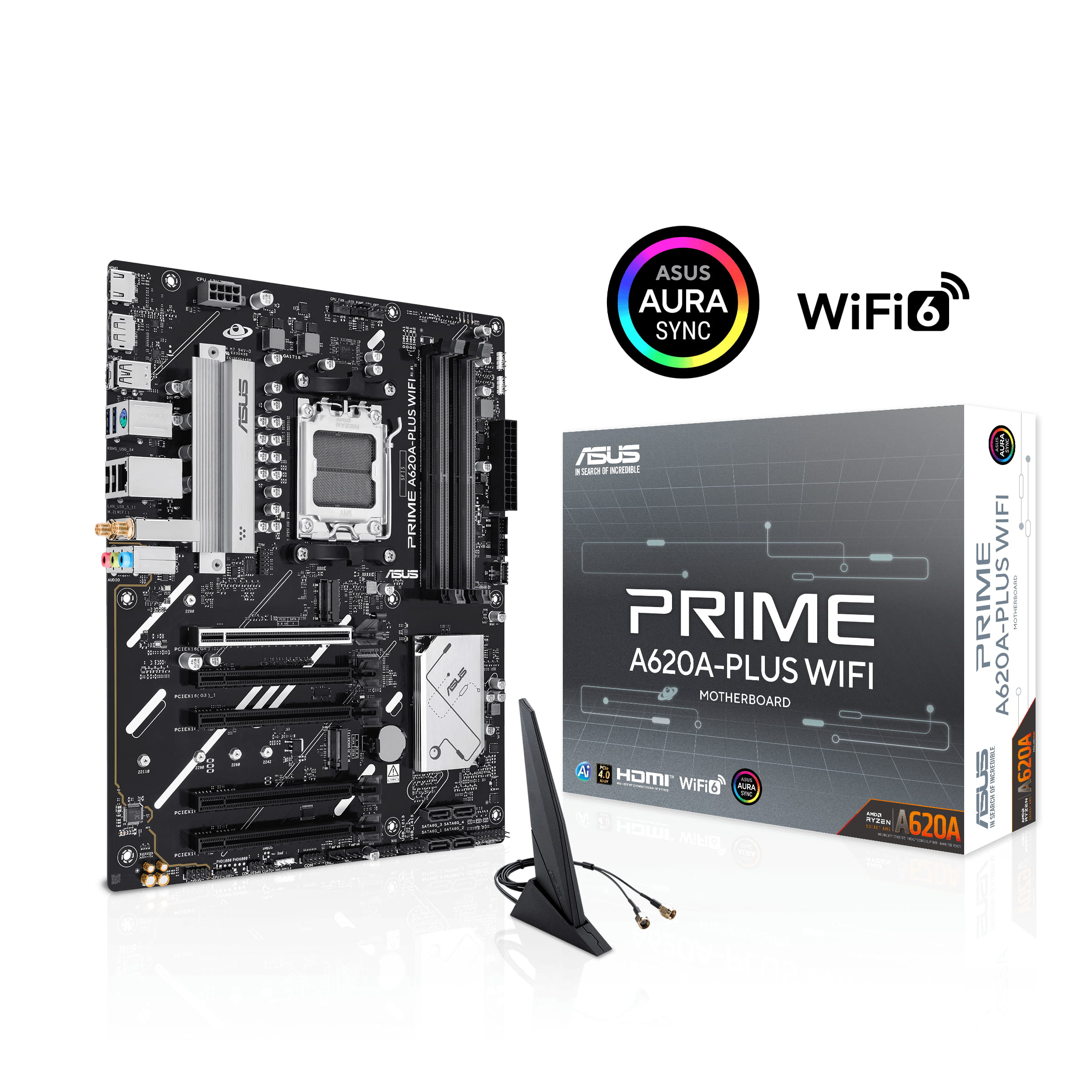 ASUS PRIME A620A-PLUS WIFI - Motherboard - ATX - Socket AM5 - AMD A620A Chipsatz - USB-C 3.2 Gen 1, USB 3.2 Gen 1 - Gigabit LAN, Wi-Fi 6, Bluetooth - Onboard-Grafik (CPU erforderlich)