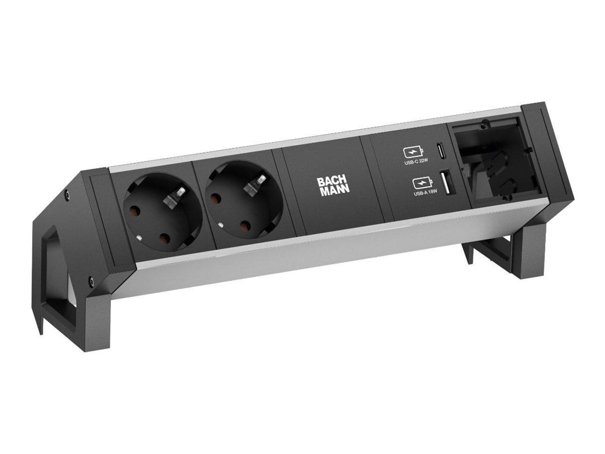 Bachmann DESK 2 ALU - Steckdosenleiste - 1 custom module - Eingabe, Eingang GST18 - Ausgangsanschlüsse: 2 (24 pin USB-C, USB, 2 x CEE 7/3)