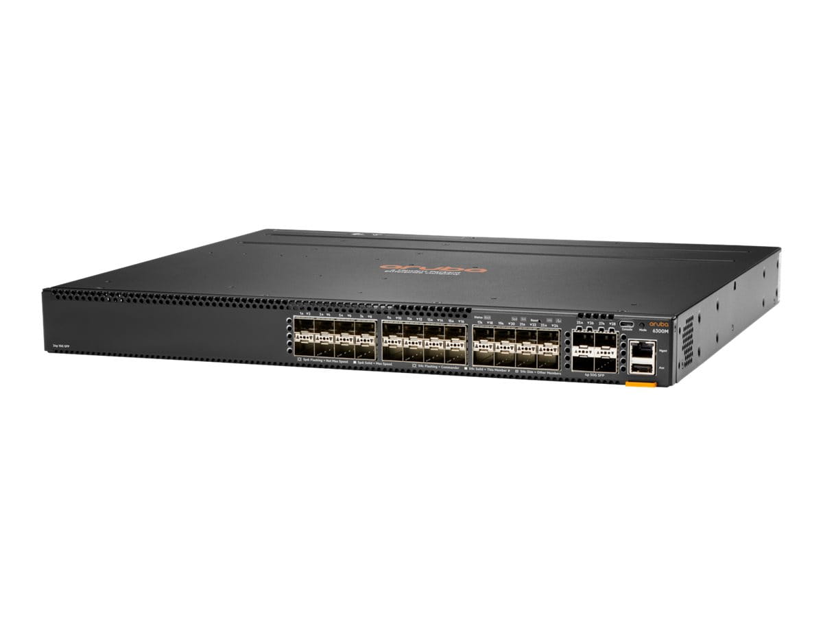 HPE Aruba Networking 6300M - Switch - L3 - managed - 24 x 1 Gigabit / 10 Gigabit SFP+ + 4 x 1 Gigabit / 10 Gigabit / 25 Gigabit / 50 Gigabit SFP56 (Uplink / Stacking) HPE Aruba Networking 6300M - Switch - L3 - managed - 24 x 1 Gigabit / 10 Gigabit SFP+ + 4 x 1 Gigabit / 10 Gigabit / 25 Gigabit / 50 Gigabit SFP56 (Uplink / Stacking)