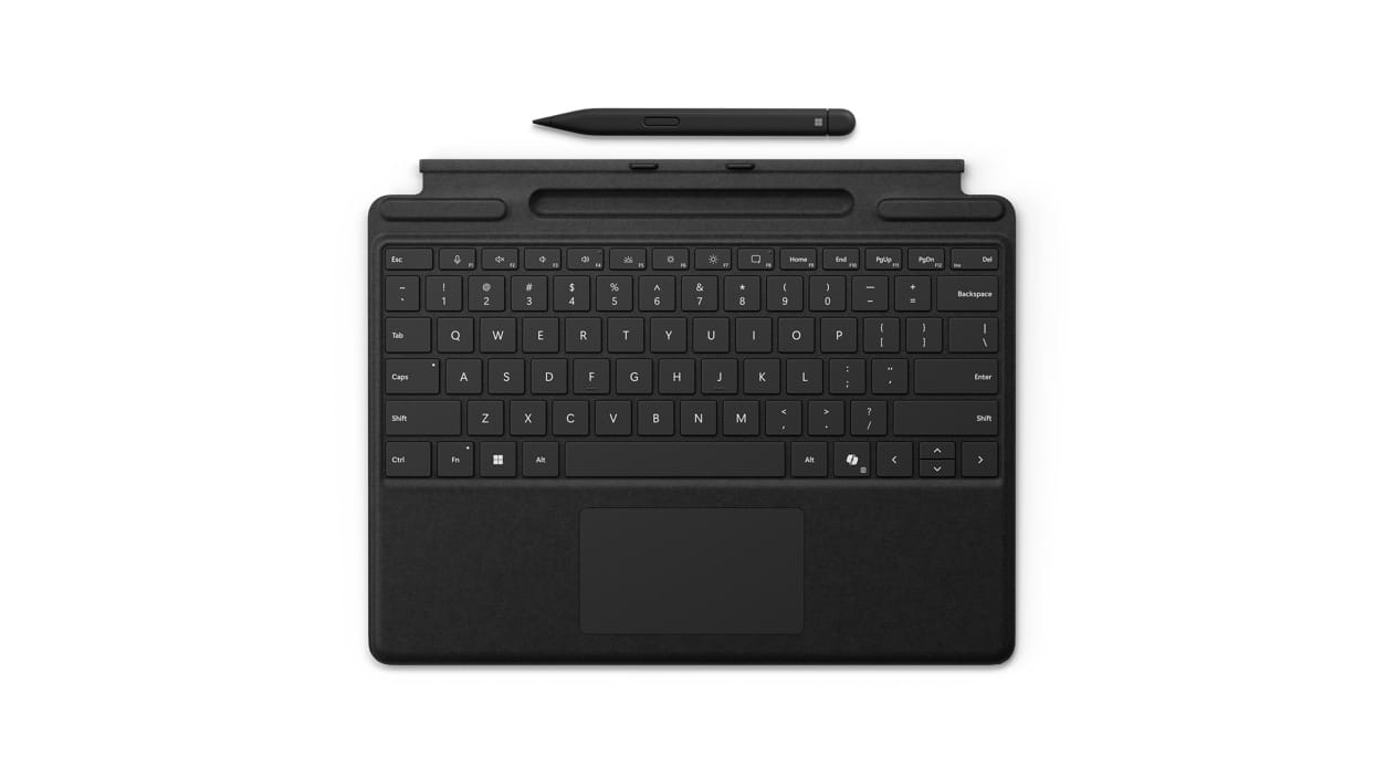 Microsoft Surface Pro Keyboard - Tastatur - mit Trackpad, Beschleunigungsmesser, Surface Slim Pen 2 Ablage- und Ladeschale - QWERTZ - Deutsch/Österreichisch - Schwarz - mit Slim Pen 2 - für Microsoft Surface Pro 8, Pro 8 for Business, Pro 9, Pro 9 for 
