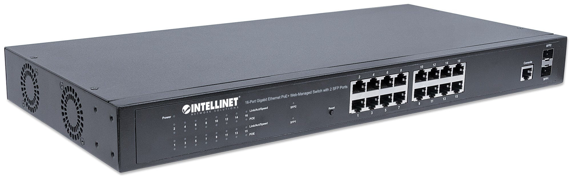 Intellinet 16-Port Gigabit Ethernet PoE+ Web-Managed Switch with 2 SFP Ports, 16 x PoE ports, IEEE 802.3at/af Power over Ethernet (PoE+/PoE)