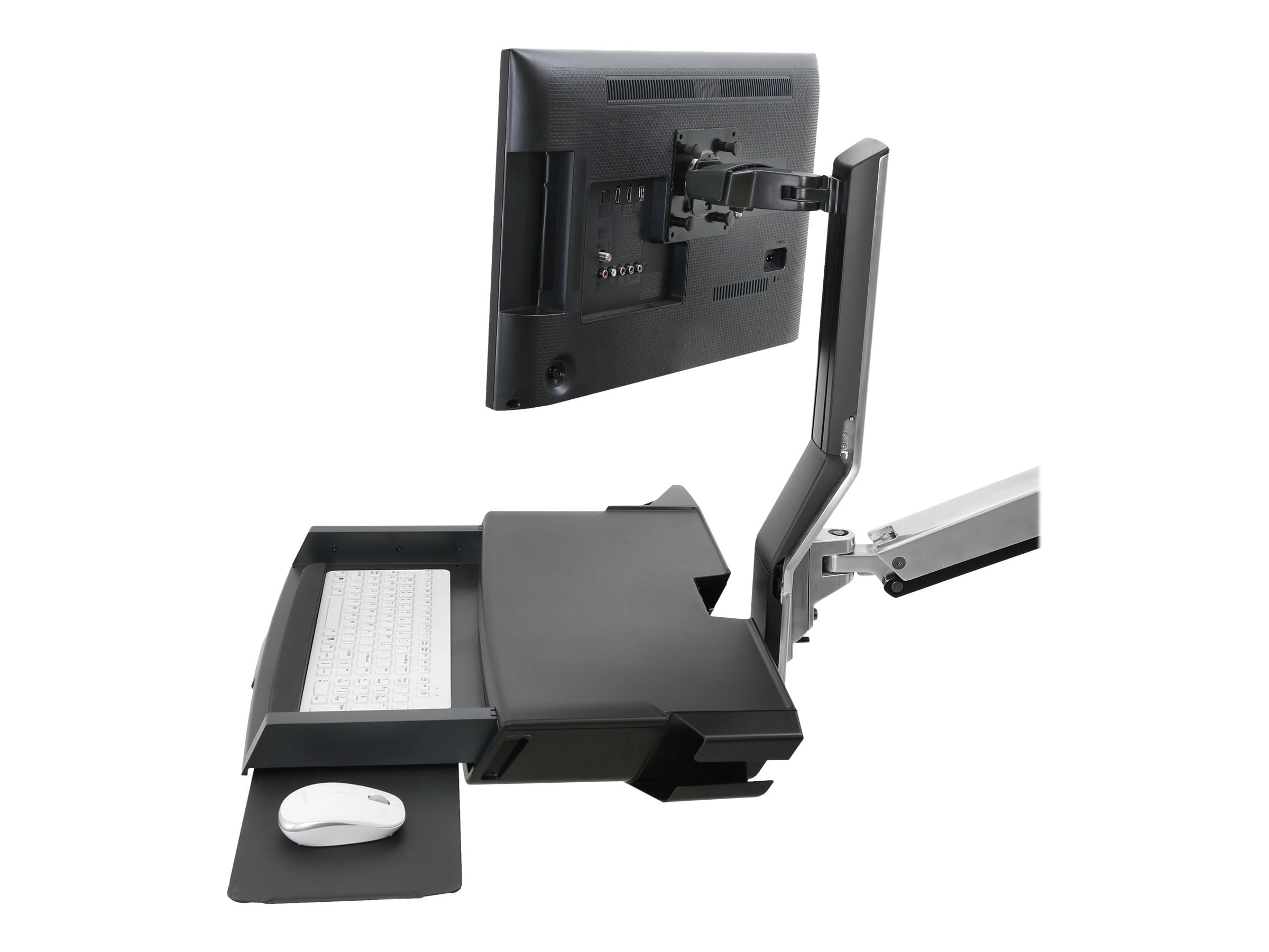Ergotron Sit-Stand Combo Arm - Befestigungskit (Handgelenkkissen, Wandmontagehalterung, Display-Halterung, Schienenmontage Halterungsset, Mausablage zum Herausziehen, Combo Schwenkarm, Arbeitsfläche mit Tastaturablage, Scanner- und Maushalter)