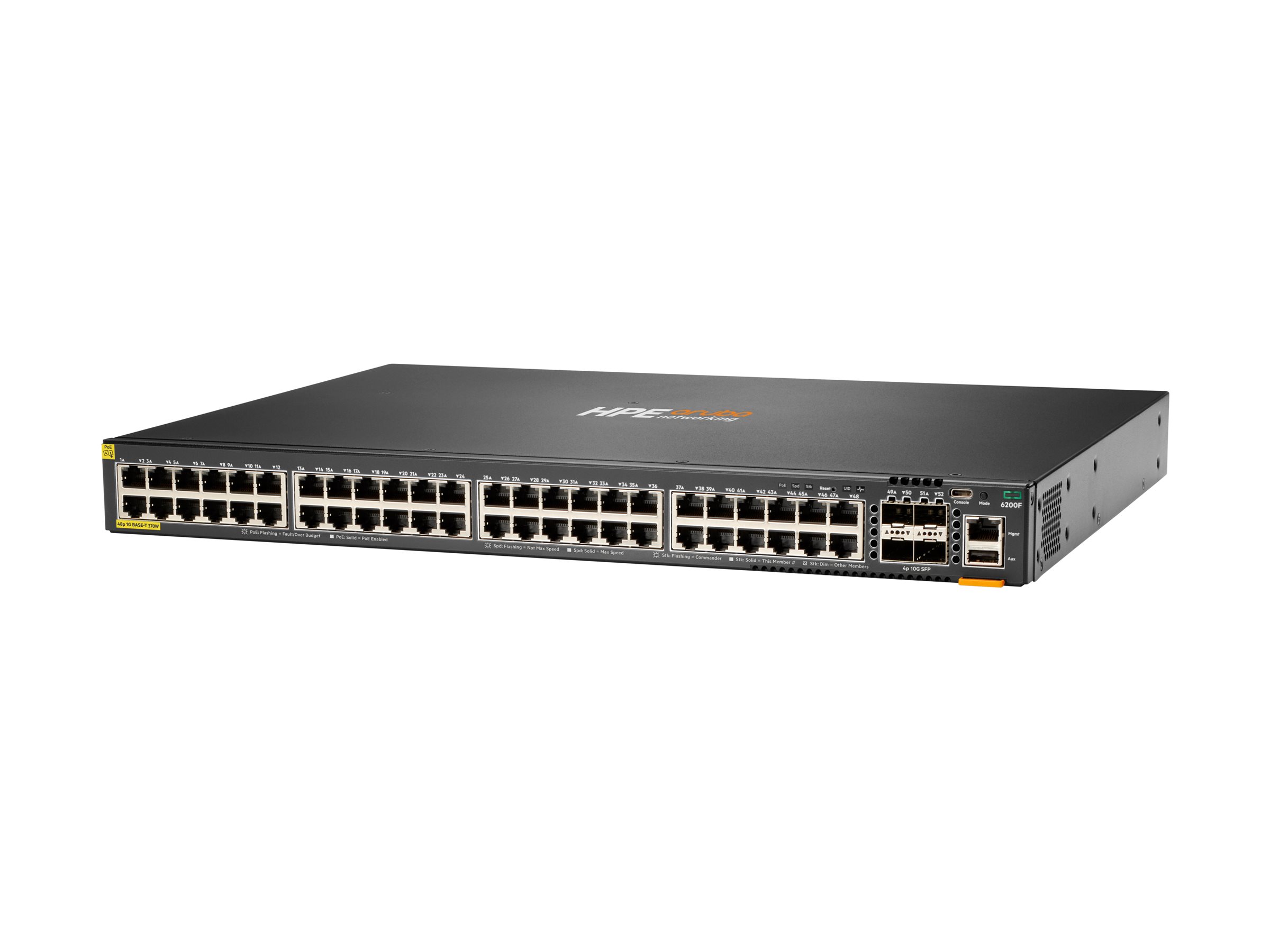 HPE Aruba Networking 6200F 48G Class4 PoE 4SFP+ 370W Switch - Switch - max. Stapelentfernung 10 km - L3 - managed - 48 x 10/100/1000 (PoE+)