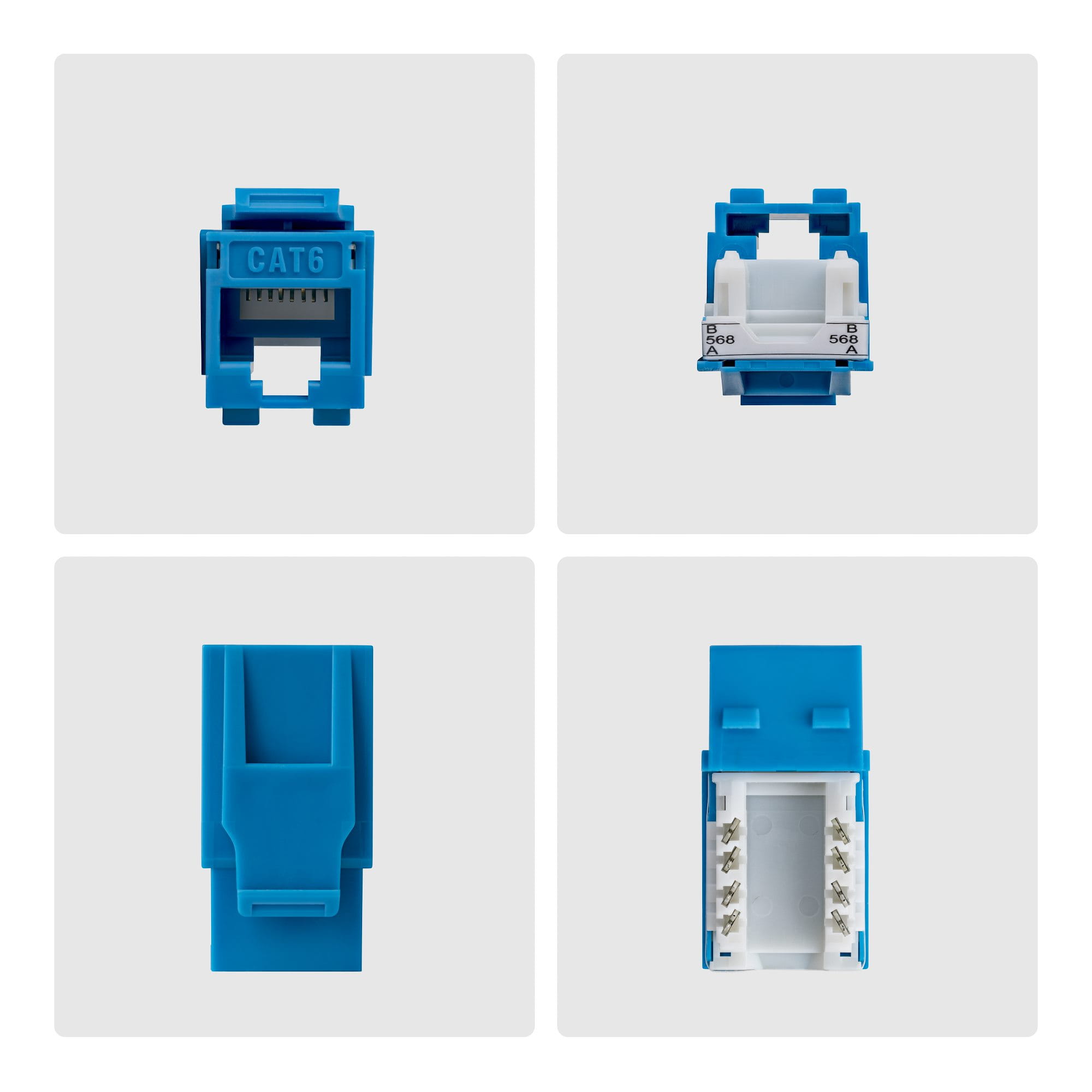 StarTech.com Cat6 Keystone Jack Modul, 24er-Pack RJ45 Ethernet Keystone Buchse, UTP Cat6 Wandbuchse, 90 Grad 110 Punch Down Buchse, Blau, Abgewinkelt, Blau, RJ-45, Buchse, Buchse, 10GBase-T