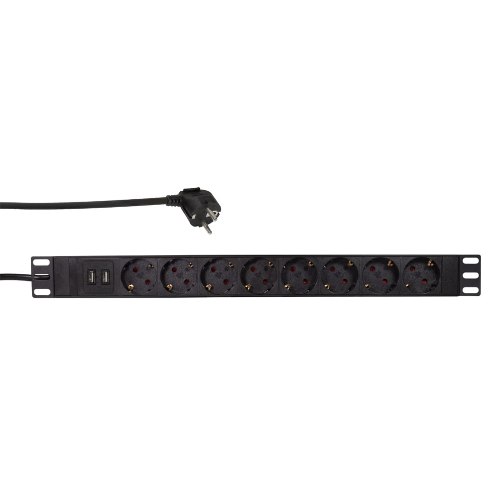 LogiLink Stromverteilungseinheit (Rack - einbaufähig) - 3500 Watt - Eingabe, Eingang power CEE 7/7 - Ausgangsanschlüsse: 8 (2 x USB, 8 x CEE 7/7)