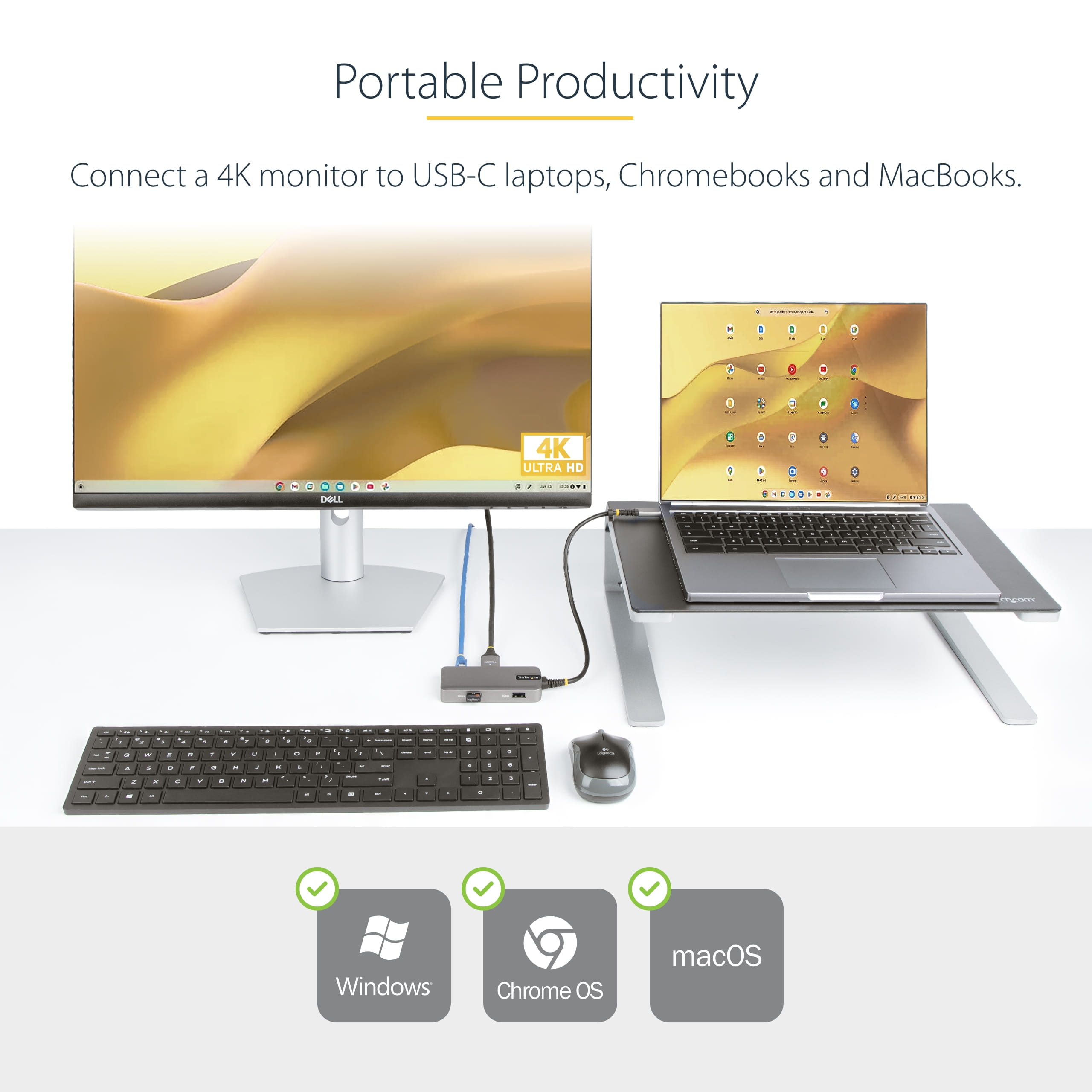 StarTech.com USB-C Multiport Adapter, 4K 60Hz HDMI w/HDR, 2-Port 5Gbps USB 3.0 Hub, 100W Power Delivery Pass-Through, GbE, USB Type C Mini Docking Station, Works with Chromebook certified - Windows, macOS (103B-USBC-MULTIPORT)