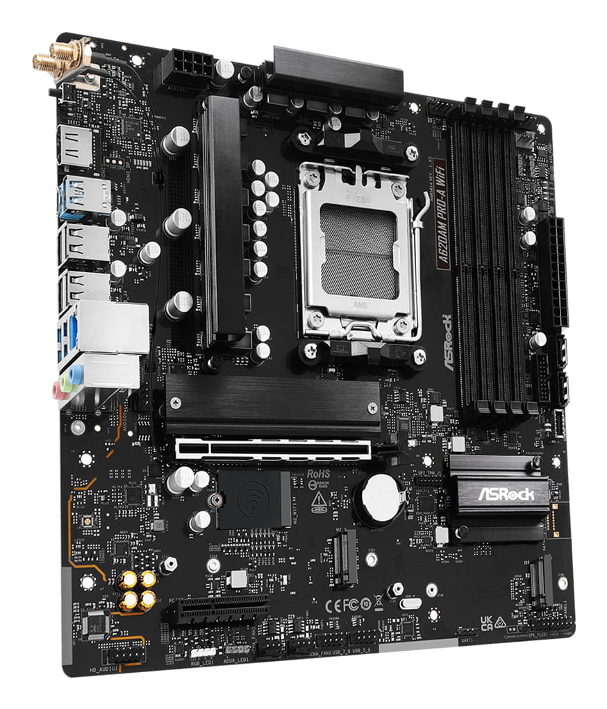 ASRock A620AM Pro-A WiFi - Motherboard - micro ATX - Socket AM5 - AMD A620A Chipsatz - USB 3.2 Gen 1, USB-C 3.2 Gen 1 - 2.5 Gigabit LAN, Wi-Fi 6E, Bluetooth - Onboard-Grafik (CPU erforderlich)