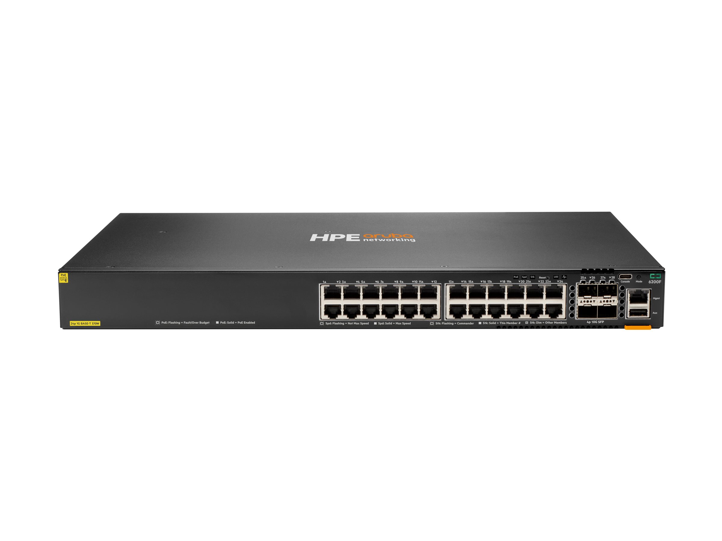 HPE Aruba Networking 6200F 24G Class4 PoE 4SFP+ 370W Switch - Switch - max. Stapelentfernung 10 km - L3 - managed - 24 x 10/100/1000 (PoE+)