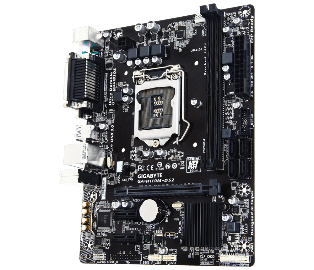 Gigabyte GA-H110M-DS2 - 1.0 - Motherboard - micro ATX - LGA1151 Socket - H110 Chipsatz - USB 3.0 - Gigabit LAN - Onboard-Grafik (CPU erforderlich)