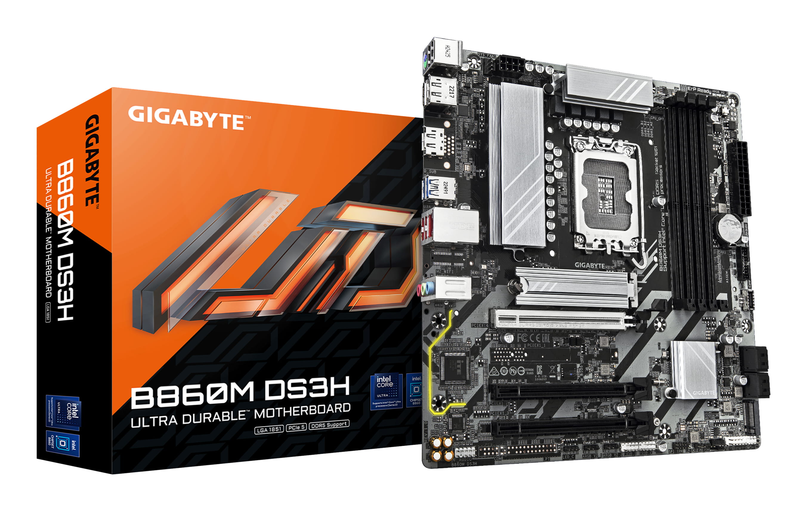 Gigabyte B860M DS3H - 2.0 - Motherboard - micro ATX - LGA1851 Sockel - B860 Chipsatz - USB-C 3.2 Gen 1, USB 3.2 Gen 2, USB 3.2 Gen 1 - 2.5 Gigabit LAN - Onboard-Grafik (CPU erforderlich)