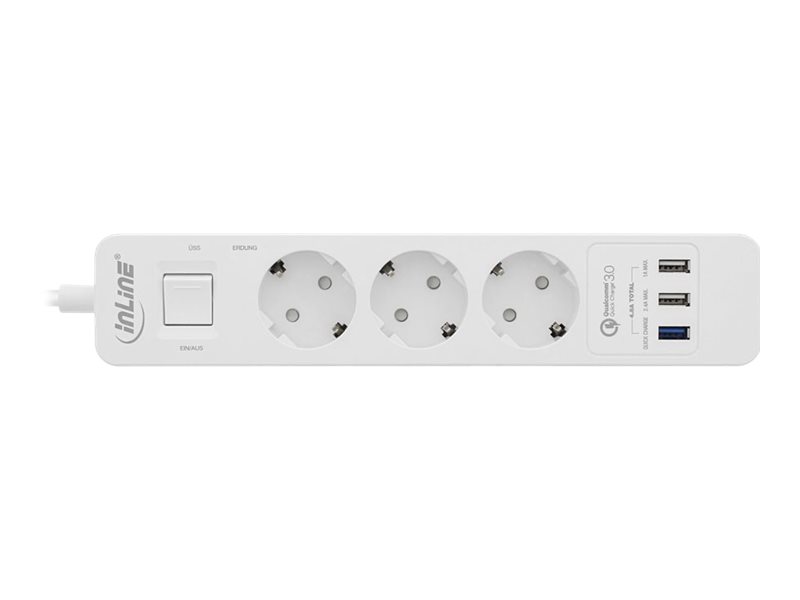 InLine Steckdosenleiste - 3-fach Schutzkontakt - ÜSS und QC3.0 - weiß InLine Steckdosenleiste - 3-fach Schutzkontakt - ÜSS und QC3.0 - weiß