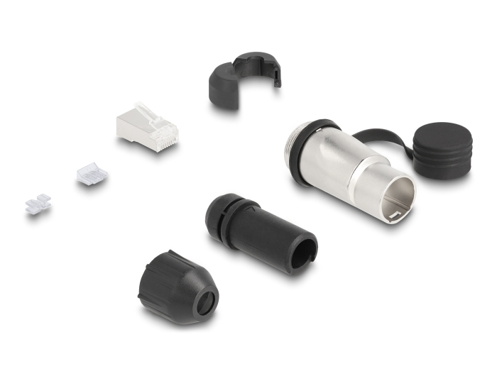Delock Netzwerkanschluss - RJ-45 (M) - CAT 6a - Schutzkappe, robustes Steckverbindergehäuse, staub- und wasserdicht (IP66)