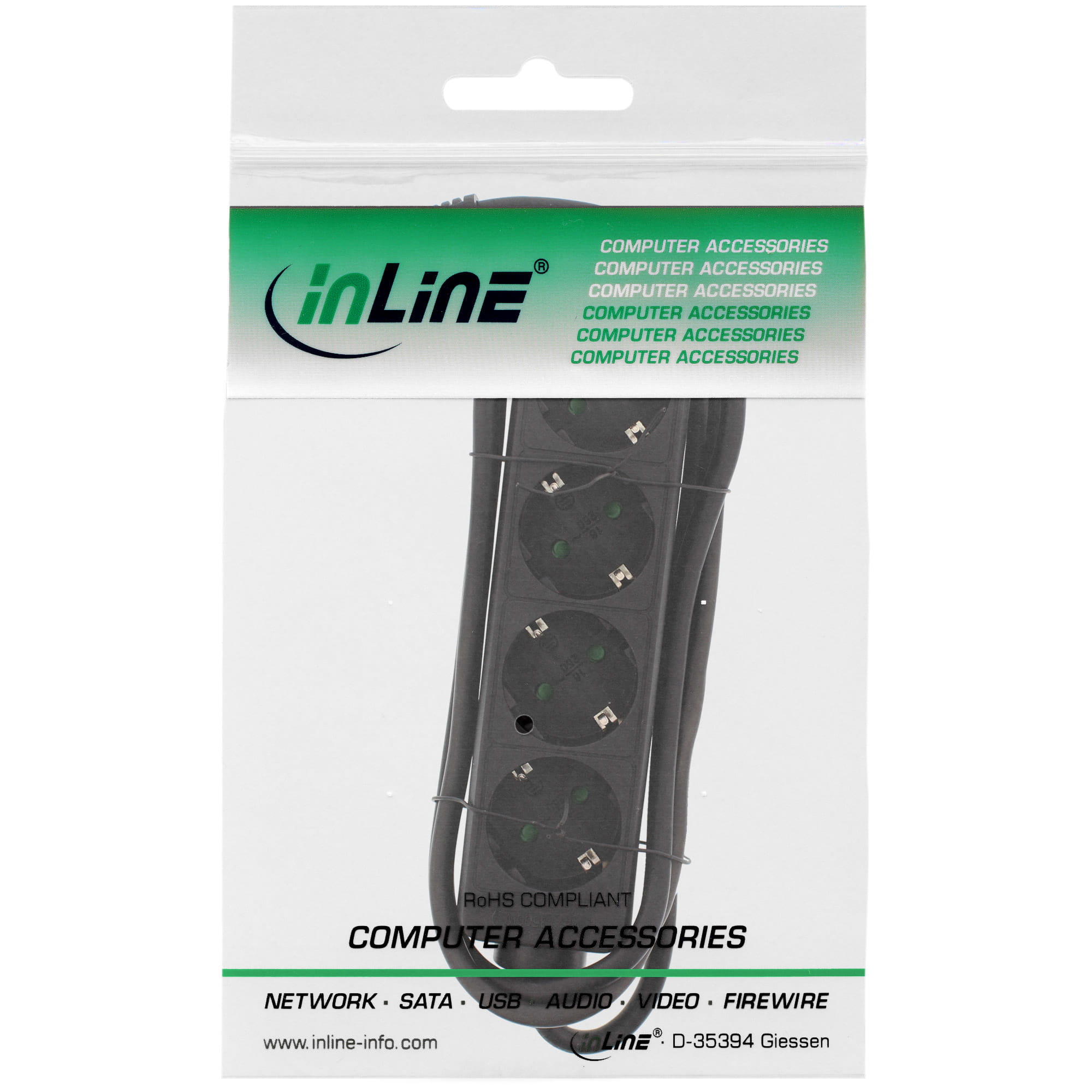 InLine Steckdosenleiste - 4-fach Schutzkontakt - schwarz - 5m
